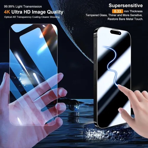 Miniatura 2 de QHOHQ Paquete de 3 protectores de pantalla para iPhone 15 [6.1 pulgadas] con 3 protectores de lente de cámara, película de vidrio templado