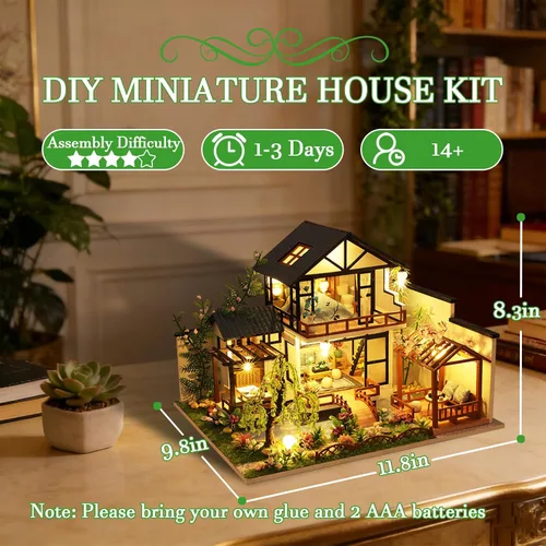 Miniatura 3 de OZJAY Kit de Casa de Muñecas en Miniatura DIY, Kit de Casa Pequeña con LED y Movimiento de Música, Kit de Casa de Muñecas de Madera DIY en Miniatura