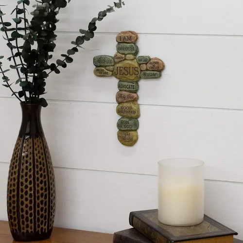 Miniatura 2 de Dicksons Nombres of Jesucristo Guijarro - Cruz decorativa de pared colgante de resina de 10 pulgadas