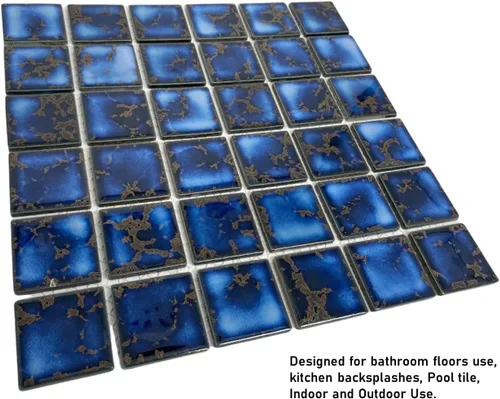 Miniatura 2 de Tenedos Azulejo de mosaico de porcelana con patrón cuadrado azul calacatta de 2 x 2 de alta calidad para cocina, azulejos de piscina, ducha de baño