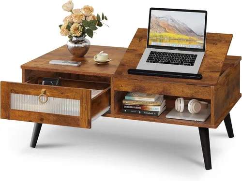 Miniatura 15 de WLIVE Mesa de Centro para Sala de Estar, Mesa de Centro Pequeña con Almacenamiento, Mesa Central de Comedor de Madera Moderna con Tapa Elevable