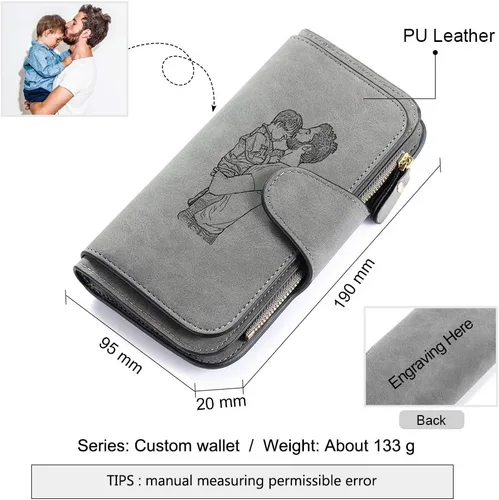Miniatura 30 de Loveje - Billeteras personalizadas para mujer, de piel sintética, con grabadas fotográficas, triple pliegue, tarjeta de crédito, cartera larga