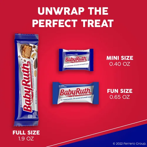 Miniatura 7 de Baby Ruth Chocolate, cacahuete, caramelo, turrón, barras de caramelo envueltas individualmente, grandes regalos del día de San Valentín para niños