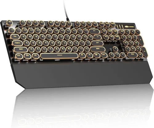 Miniatura 11 de MageGee - Teclado mecánico para juegos estilo máquina de escribir retro, teclas redondas punk doradas retroiluminadas LED, con cable, para laptop