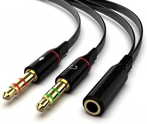 Miniatura 9 de Audífonos y micrófono Maeline bañado en oro de 3.5 mm hembra a 2 macho y Splitter de cable plano