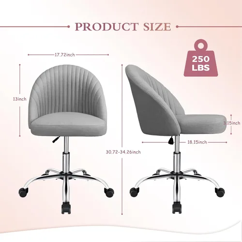 Miniatura 3 de JUMMICO Silla de escritorio para oficina en casa, silla de tocador, tapizada, ajustable, con respaldo medio, giratoria, sin brazos, sillas de Gris