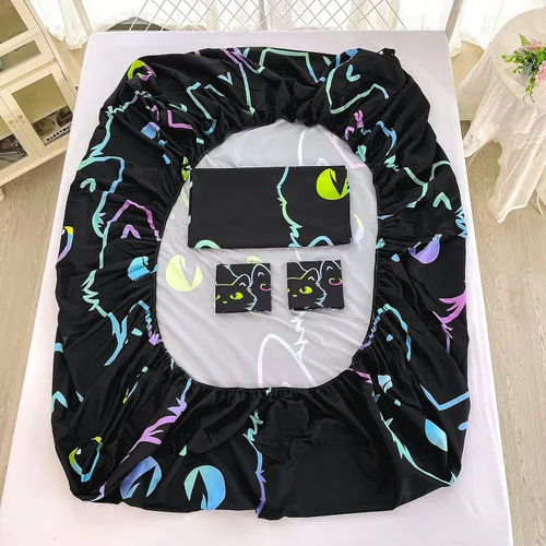 Miniatura 7 de BailiPromise Lindo juego de sábanas de dibujos animados de gatos, tamaño completo, sábanas de animales para niños con funda de almohada, sábana Son
