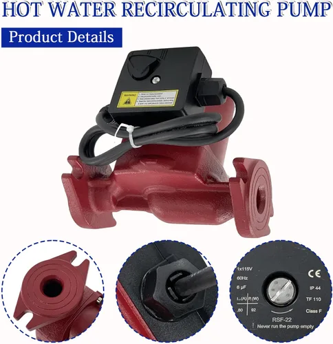 Miniatura 6 de 103252LF Bomba de recirculación de agua caliente, 115 V 1/25 HP, unión de 1 pulgada, compatible con Bell & Gossett NBF-22, bomba circuladora de agua