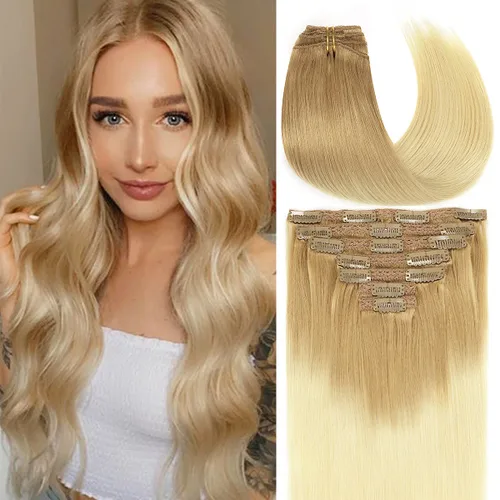 Miniatura 25 de Caliee Extensiones de cabello con pinzas de cabello humano 14 pulgadas Color 1 Negro azabache trama doble invisibles Extensiones de cabello humano