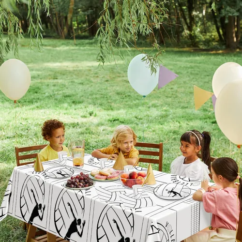 Miniatura 7 de durony 130 piezas de suministros de fiesta de voleibol, mantel de plástico, platos, tazas, servilletas, cubiertos, voleibol, decoraciones