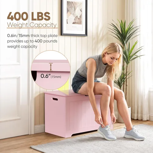 Miniatura 6 de SUPER DEAL Cofre de almacenamiento, organizador de caja de pecho de 30 pulgadas con 2 bisagras de seguridad, banco de almacenamiento de entrada