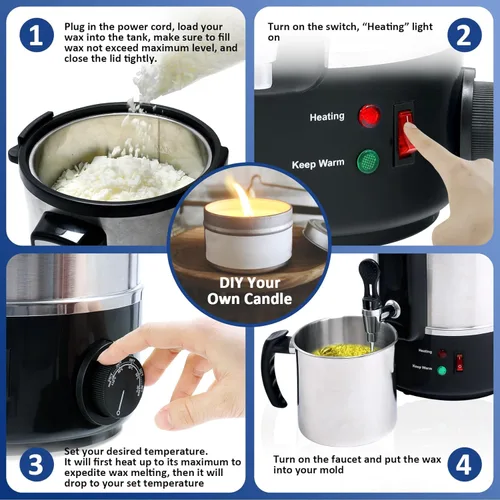 Miniatura 8 de TCFUNDY Olla para Derretir Cera para Hacer Velas 8.45Qts/17Lbs, Olla Eléctrica Antiadherente para Derretir Cera 8L, Kit DIY para Hacer Velas