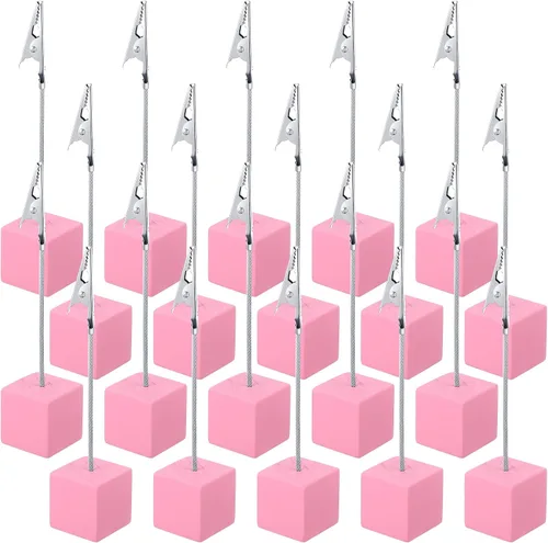 Miniatura 16 de Gersoniel 20 Piezas Soporte de Clip para Notas Base Cúbica con Clip de Cocodrilo Soporte de Números de Mesa de Madera Base Cúbica Soporte para Negro