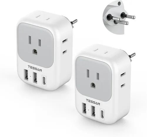 Miniatura 12 de Adaptador de enchufe de viaje para Italia, paquete de 2, adaptador de corriente TESSAN Italia con 4 tomacorrientes, 3 cargadores USB