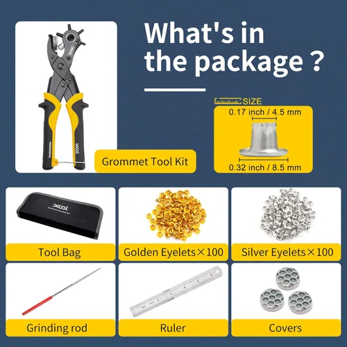 Miniatura 5 de XOOL Kit de Herramientas de Perforación y Ojales para Cuero 2 en 1, Ojales de Metal de 3/16" 4.5mm para Tela, Perforador, Alicates de Ojales