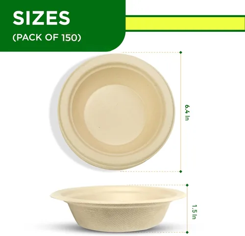 Miniatura 2 de Cuencos compostables de 12 onzas/11.8 fl oz, 150 unidades, cuencos desechables de bambú y bagazo para sopa caliente, resistentes a la temperatura