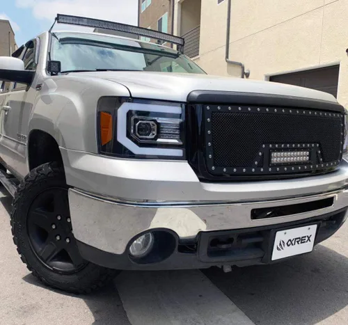 Miniatura 8 de AlphaRex PRO-Series Negro Compatible con 07-13 GMC Sierra 1500/07-14 Sierra 2500HD/3500HD Faros LED Tubo Dual Proyector con DRL Switchback/Señal Sin