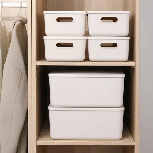 Miniatura 4 de Yishyfier Cestas de Almacenamiento de Plástico con Tapa Contenedor Organizador Contenedores Organizadores de Tejido de Punto con Tapa para Estantes