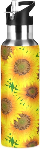 Insulated Water Bottle 20 Oz, Leakproof Water Bottles for Gym Outdoor Travel School, Vibrant Sunflowers Bright Yellow
