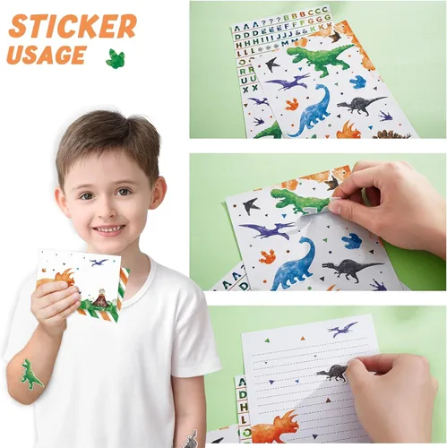 Miniatura 6 de WERNNSAI Juego de 69 cartas y sobres de papelería, dinosaurio para niños, papel de escritura y sobre, regalos de cumpleaños de Navidad para niños