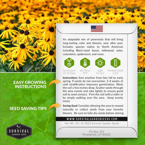 Miniatura 2 de Survival Garden Seeds Semillas de flores silvestres perennes para plantar, 1 paquete con instrucciones para cultivar flores silvestres en el jardín