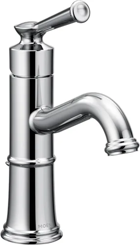 Moen Belfield - Llave de lavabo de baño de un maneral, cromada, con montaje de desagüe y placa de cubierta opcional, 6402 Cromo