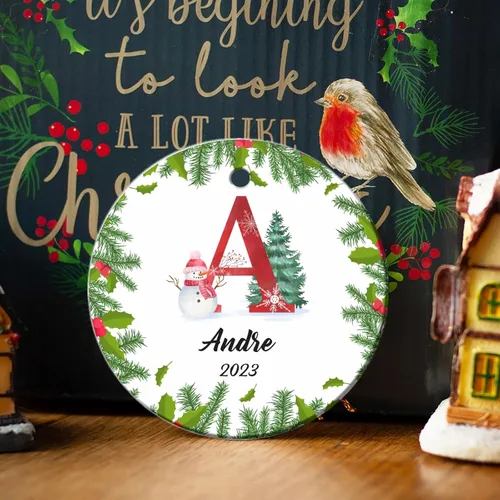 Miniatura 5 de Adorno personalizado con inicial de Navidad, regalo de decoración de árbol de Navidad, monograma de 26 letras para la primera Navidad, adorno