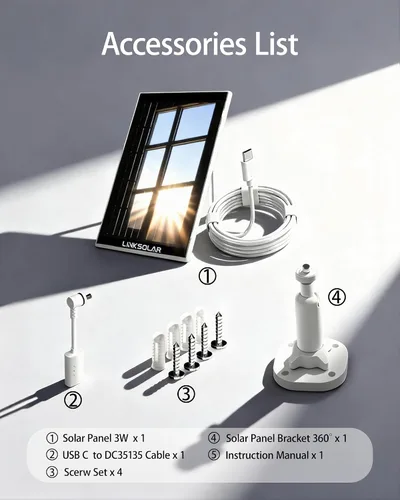 Miniatura 9 de Panel solar para cámara de seguridad, cargador solar de 3 W con enchufe de barril y puerto USB C para cámara de batería recargable al aire libre
