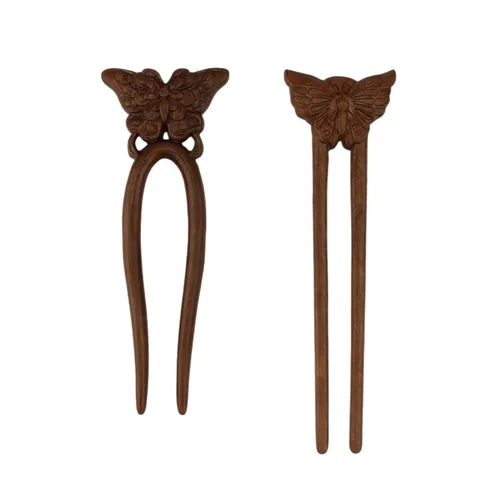 Miniatura 9 de CUBACO 2 unidades de palillos de madera para mujer, tenedor de sándalo en forma de U con diseño de ciervo, horquilla de pelo con giro francés