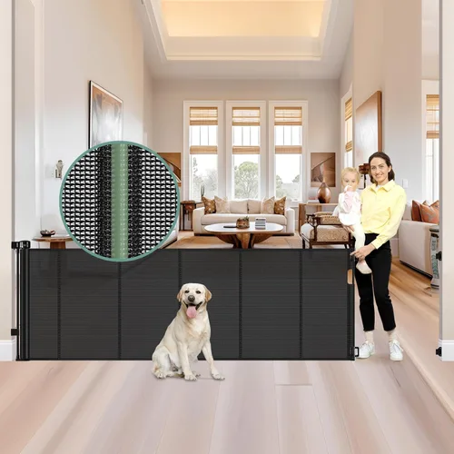 Miniatura 10 de Puertas de bebé retráctiles reforzadas de 55" de ancho para puertas para prevenir que se arrastre, puerta retráctil para exteriores, puertas