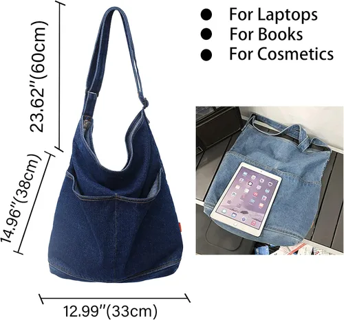 Miniatura 5 de KlaOYer Bolso bandolera de lona, bolso grande tipo hobo para la escuela, bolso de hombro con bolsillo para mujeres y hombres
