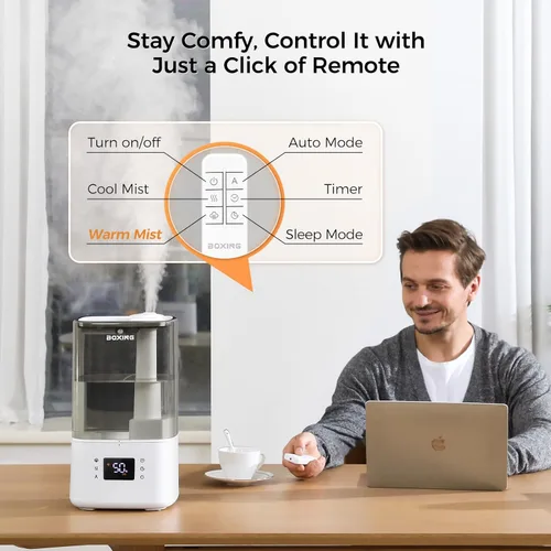 Miniatura 5 de BOXING - Humidificadores de niebla cálida y fría de 6L para dormitorio, humidificador de aire para habitación grande con control remoto, modo