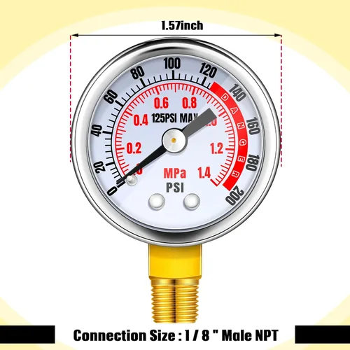 Miniatura 2 de Xuhal 4 Piezas Medidor de Presión de Aire 0-200 PSI - Conexión NPT Macho de 1/8'', Montaje Lateral Inferior, Medidor de Compresor de Aire con Esfera