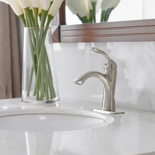 Miniatura 4 de BWE Grifo de baño, grifo de fregadero de níquel cepillado con 1 orificio con drenaje desplegable y líneas de suministro para uso doméstico