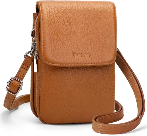 Miniatura 19 de befen Bolsos cruzados pequeños de cuero genuino para mujer, bolsa cruzada para teléfono celular con ranuras para tarjetas de bloqueo RFID