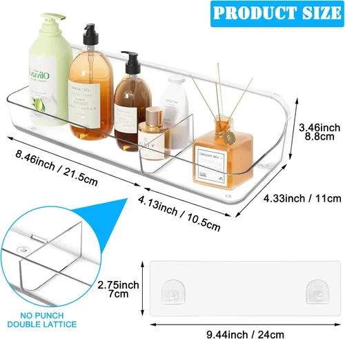 Miniatura 2 de Cerpourt Paquete de 2 soportes de almacenamiento de juguetes de baño para bañera, estantes adhesivos de acrílico, cinta adhesiva para espejo