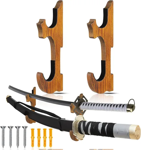 Miniatura 10 de Chunful - 2 piezas de soporte de pared para espada, soporte de katana, soporte de 1 nivel, soporte de katana de madera ajustable para exhibición