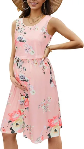 Miniatura 2 de OUGES Vestidos de maternidad lisosflorales para mujer, sin mangasmanga larga, vestido de lactancia