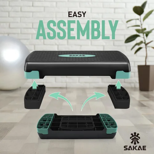 Miniatura 4 de SAKAE Set de Plataforma de Step Aeróbicos con Kettlebell y Cinta Métrica, Steps Aeróbicos para Ejercicio en Casa, Altura Ajustable 2 Niveles de Verde