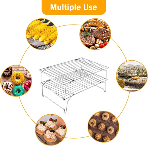 Miniatura 6 de TeamFar Rejilla de enfriamiento, 38 cm x 25 cm de alambre de acero inoxidable para hornear, asar y enfriar, resistente y no tóxica, apilable