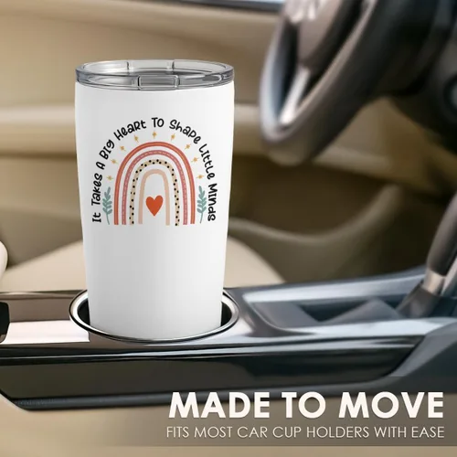 Miniatura 6 de SANDJEST Vaso para profesores – Taza de café de viaje con texto en inglés «It Takes Big Heart to Shape Little Minds», regalo de agradecimiento