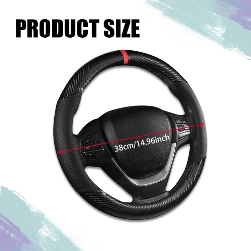 Miniatura 2 de Funda universal de fibra de carbono para volante de automóvil, funda antideslizante transpirable de 15 pulgadas, accesorios interiores de automóvil