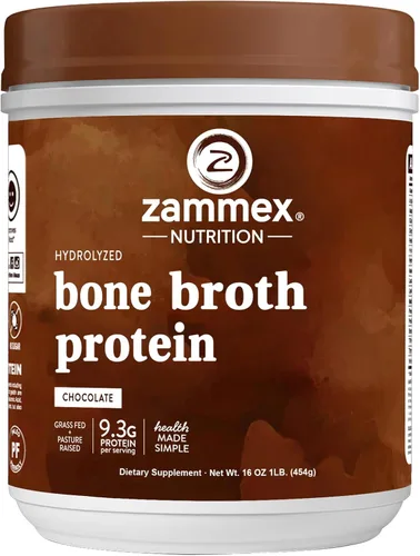 Zammex Polvo de proteína de caldo de hueso, carne de res alimentada con pasto puro, proteína de chocolate en polvo, suplemento de colágeno