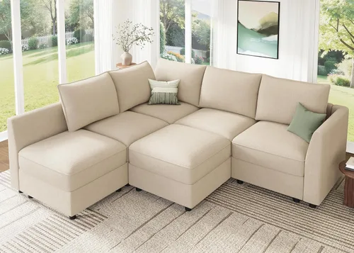 Miniatura 11 de HONBAY Sofá seccional modular con almacenamiento en forma de L sofá seccional, sofás convertibles para sala de estar - verde
