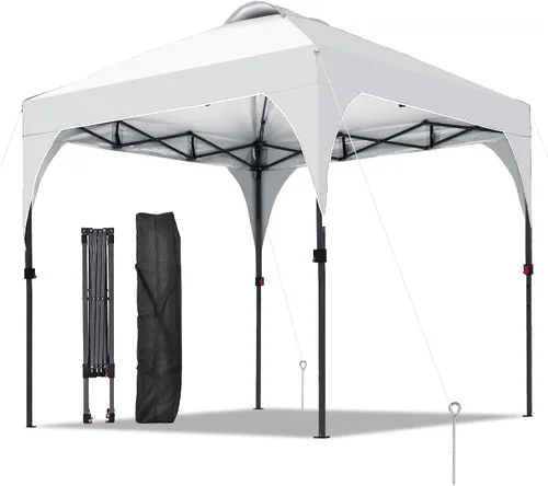 Miniatura 13 de Toldo desplegable de 10 x 10 pies, kiosco fácil de instalar, toldo para exteriores con 3 alturas ajustables para playa, fiestas, campamento, negro.