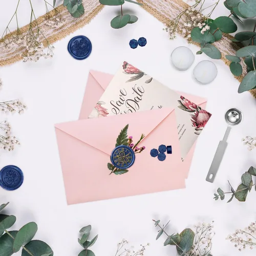 Miniatura 5 de Yoption 300 cuentas de cera de sellado azul brillante, cuentas de sello octágono vintage con 4 velas y 2 cucharas de fusión para sello de cera