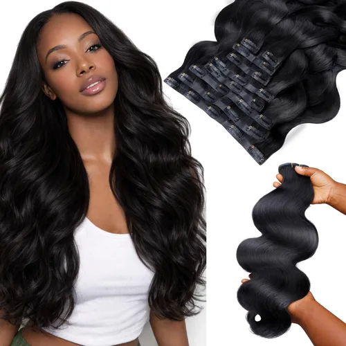 Miniatura 39 de Lashey - Extensiones de cabello con clip sin costuras, de cabello humano real, 7 unidades, 110 g, 14 pulgadas, color negro natural, lacio