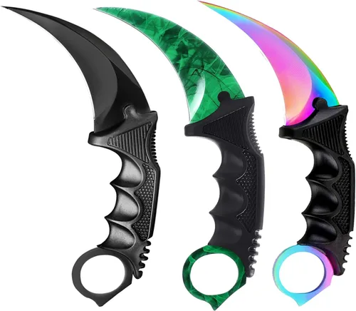 Miniatura 11 de Cuchillo Karambit de hoja fija de 3 piezas, herramienta de campamento, cuchillo de caza al aire libre con funda y cable, adecuado para senderismo
