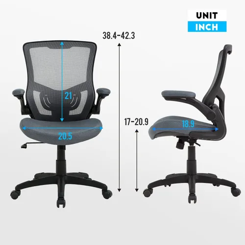 Miniatura 3 de FDW Silla de dibujo Silla de oficina alta de malla con respaldo medio con brazos abatibles, silla de escritorio con soporte lumbar ergonómico
