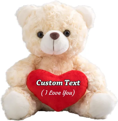 Oso de peluche personalizado, oso de peluche con imagen de texto personalizada como regalo personalizado para novia, novio, 8 pulgadas